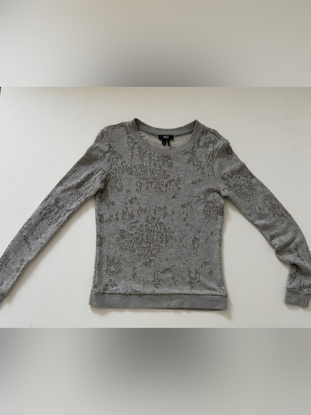 PAIGE Gray Textured Jacquard Crewneck Long Sleeve Top